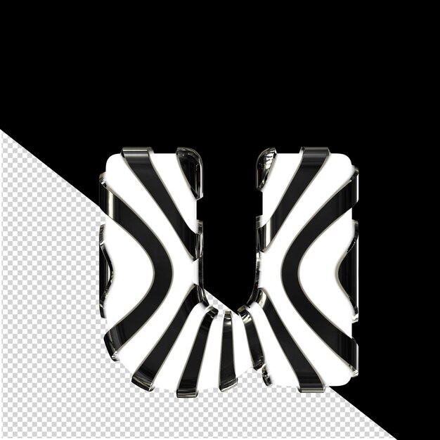 White 3d symbol with black thin vertical straps letter u