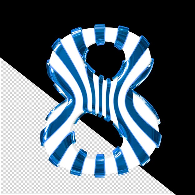 PSD simbolo bianco 3d con cinghie sottili blu numero 8