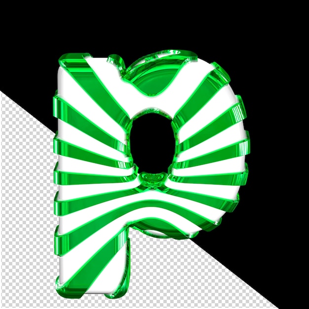 White 3d symbol with green straps letter p