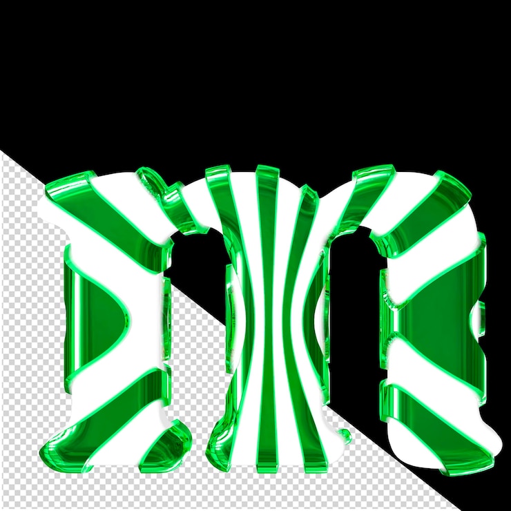 PSD white 3d symbol with green thin straps letter m