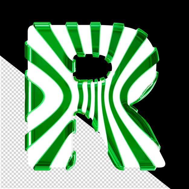 PSD white 3d symbol with green thin vertical straps letter r