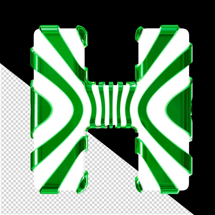 PSD white 3d symbol with green thin vertical straps