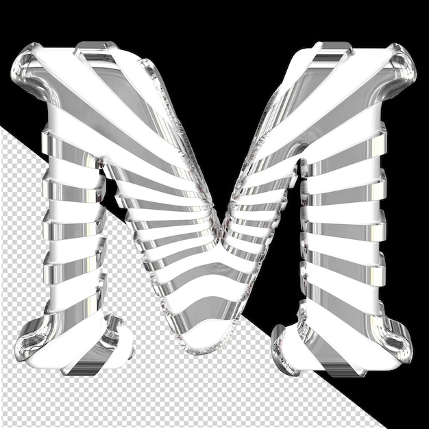 White 3d symbol with silver straps letter m