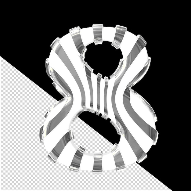 Белый 3d-символ с серебряными тонкими ремнями номер 8