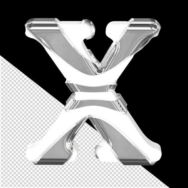 White 3d symbol with thick silver straps letter x