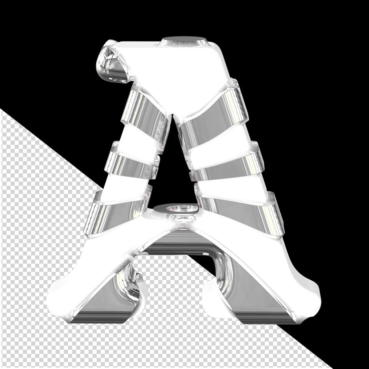 PSD white 3d symbol with thick silver straps letter a