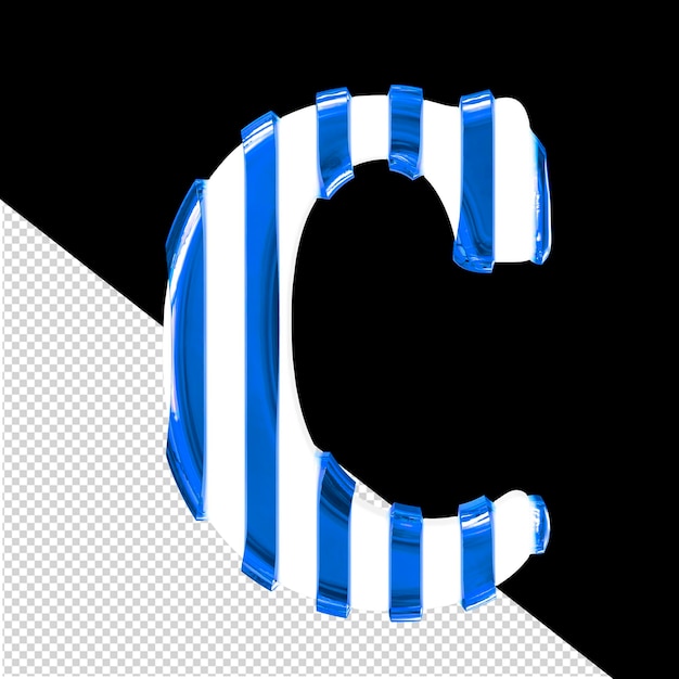 PSD white 3d symbol with thin blue vertical straps letter c