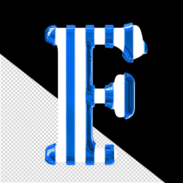 White 3d symbol with thin blue vertical straps letter f