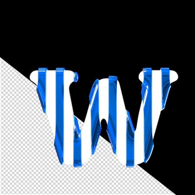 PSD Белый 3d-символ с тонкими синими вертикальными ремнями буква w