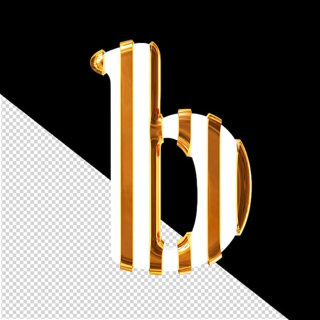 White 3d symbol with thin gold vertical straps letter b