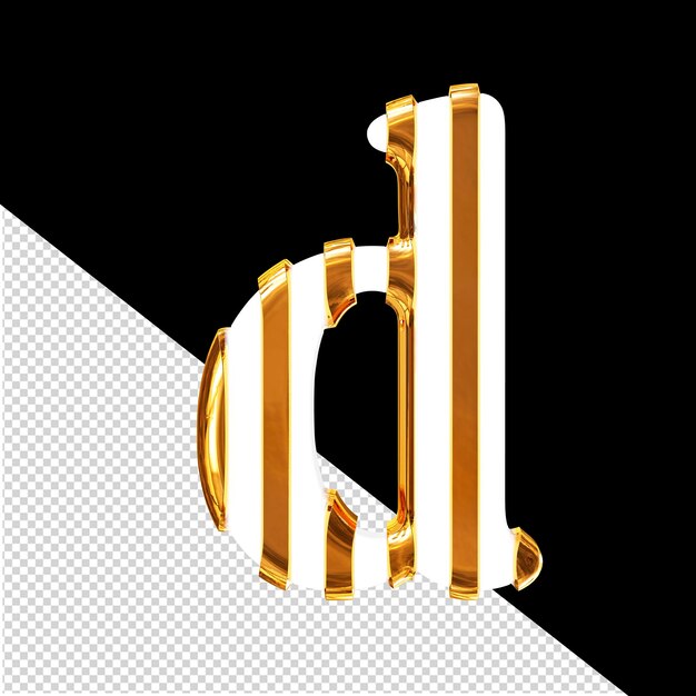 PSD white 3d symbol with thin gold vertical straps letter d