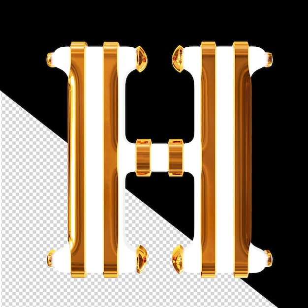 White 3d symbol with thin gold vertical straps letter h