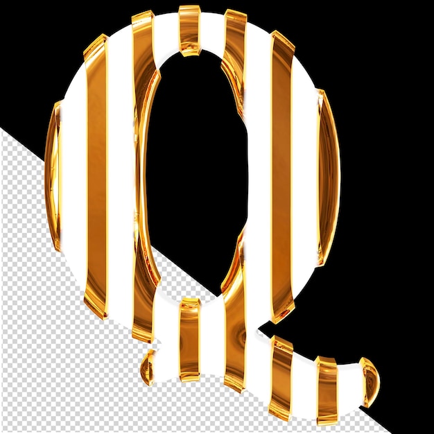 Simbolo bianco 3d con sottili cinghie verticali dorate lettera q