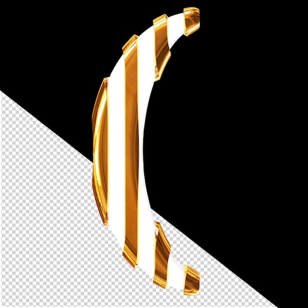 White 3d symbol with thin gold vertical straps