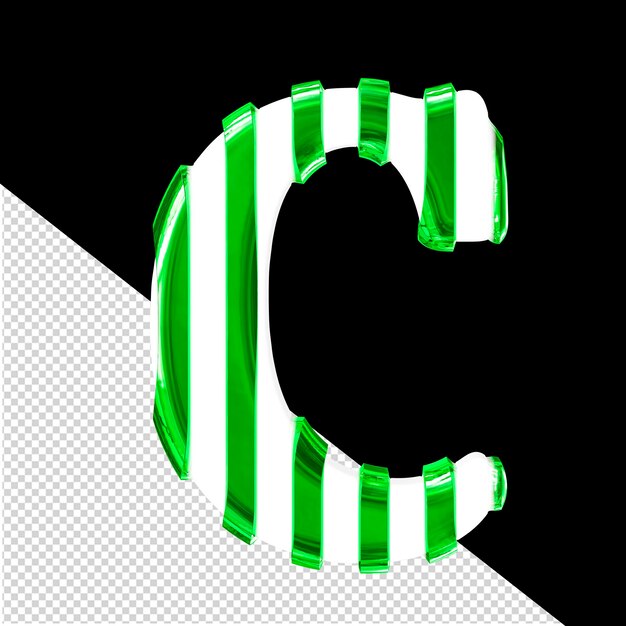 PSD simbolo bianco 3d con sottili cinghie verticali verdi lettera c