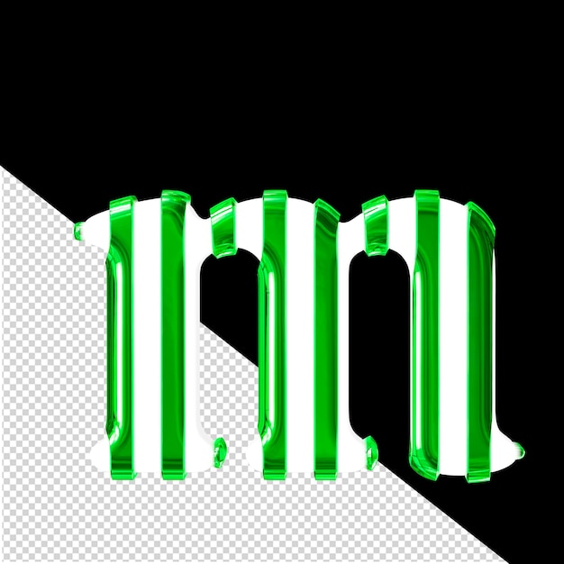 PSD white 3d symbol with thin green vertical straps letter m