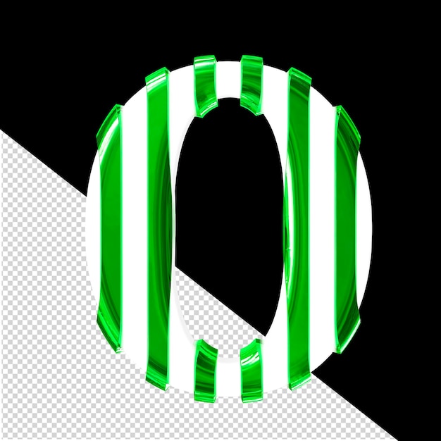 PSD white 3d symbol with thin green vertical straps letter o