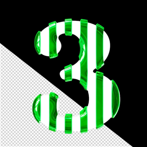 PSD white 3d symbol with thin green vertical straps number 3
