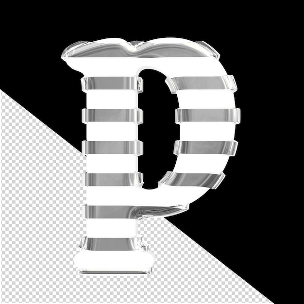 색 3D 기호와 은 은색 수평 줄무 글자 p