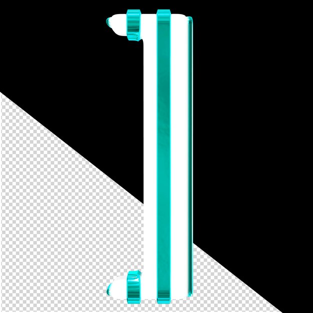 White 3d symbol with thin turquoise vertical straps