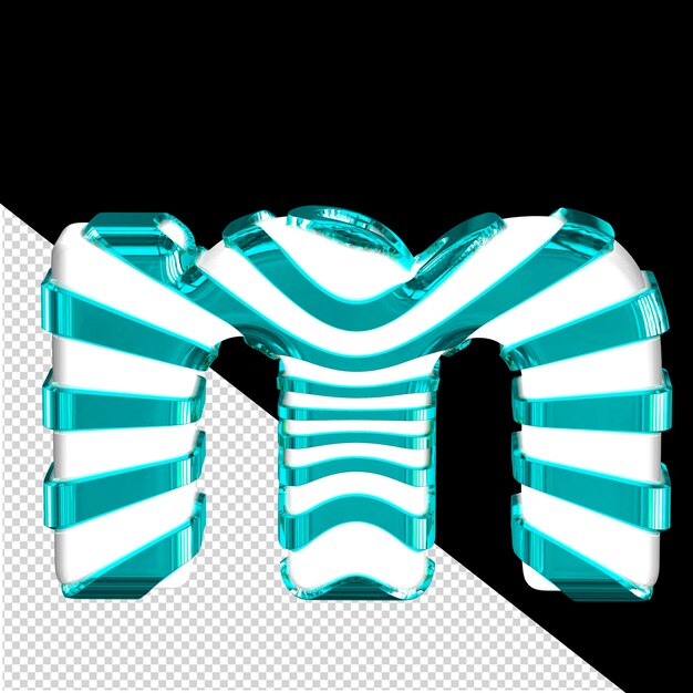 White 3d symbol with turquoise straps letter m