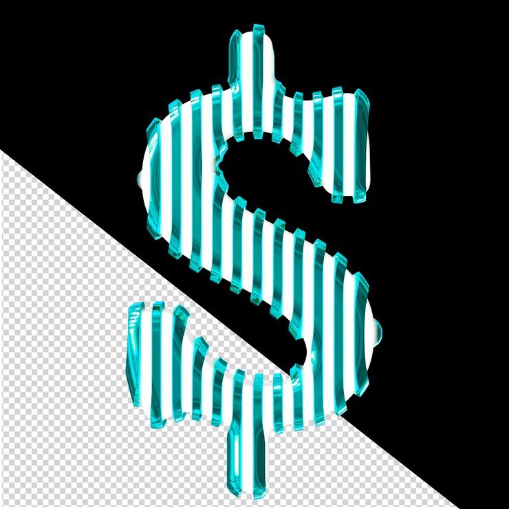 PSD white 3d symbol with turquoise vertical ultra thin straps