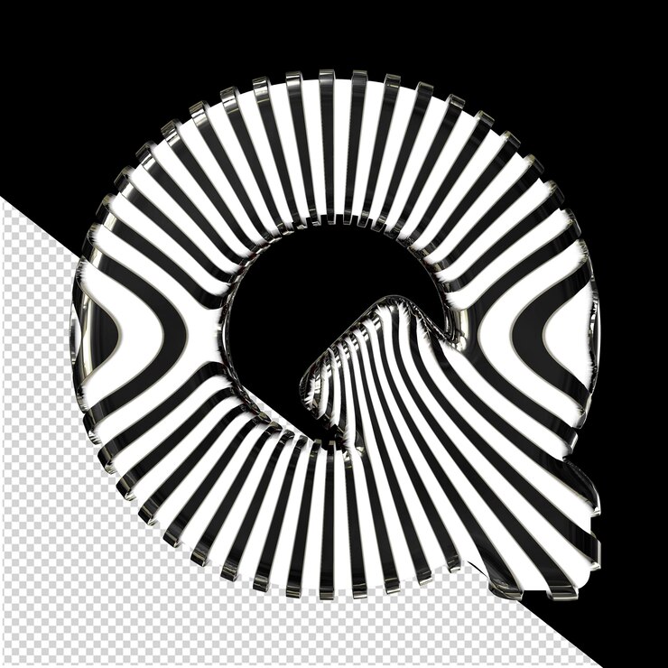 PSD white 3d symbol with ultra thin black straps letter q