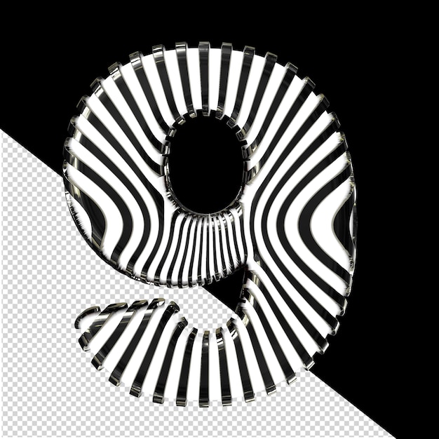 PSD simbolo bianco 3d con cinghie nere ultra sottili numero 9