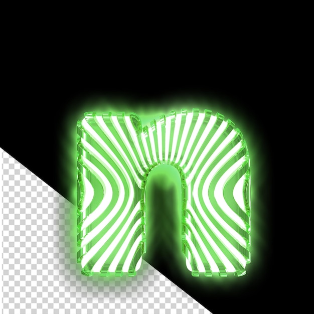 PSD Белый 3d-символ с ультра тонкими зелеными светящимися вертикальными ремнями буква n