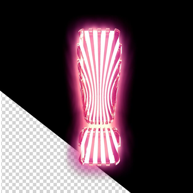 PSD white 3d symbol with ultra thin luminous pink vertical straps