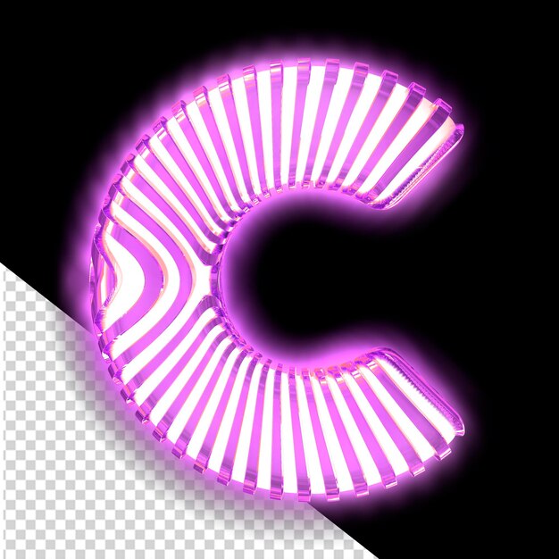 PSD white 3d symbol with ultra thin luminous purple vertical straps letter c