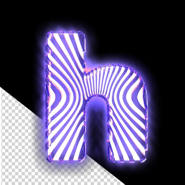 White 3d symbol with ultra thin purple luminous vertical straps letter h