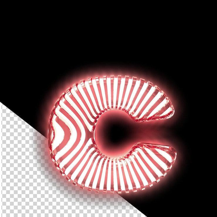PSD white 3d symbol with ultra thin red luminous vertical straps letter c