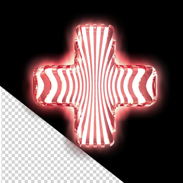 PSD white 3d symbol with ultra thin red luminous vertical straps