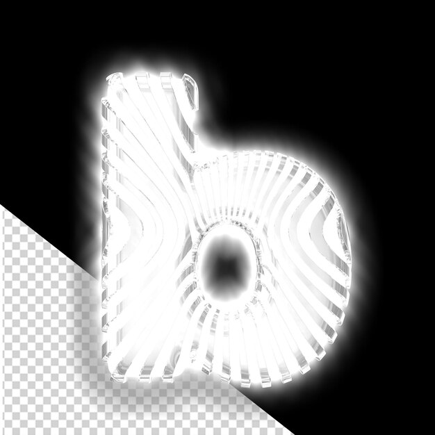 PSD white 3d symbol with ultra thin silver luminous vertical straps letter b