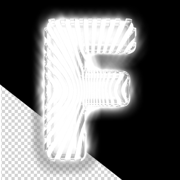 PSD white 3d symbol with ultra thin silver luminous vertical straps letter f