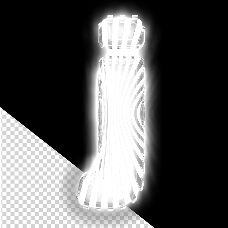 PSD white 3d symbol with ultra thin silver luminous vertical straps letter j