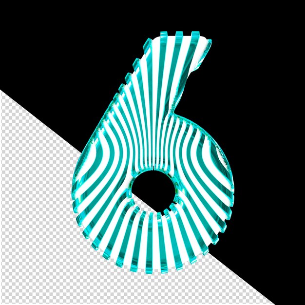 PSD Белый 3d-символ с ультратонкими бирюзовыми ремнями номер 6