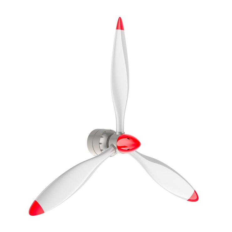 PSD white airplane propeller with 3 blades 3d rendering isolated on transparent background