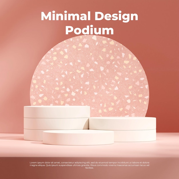 White almond podium in square pink terrazzo pattern circle 3d render image empty mockup