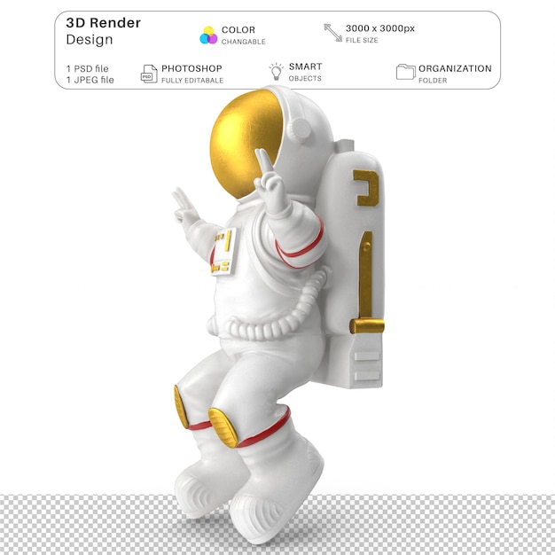 PSD white astronaut toy character ok pose 3d modeling psd file realistic