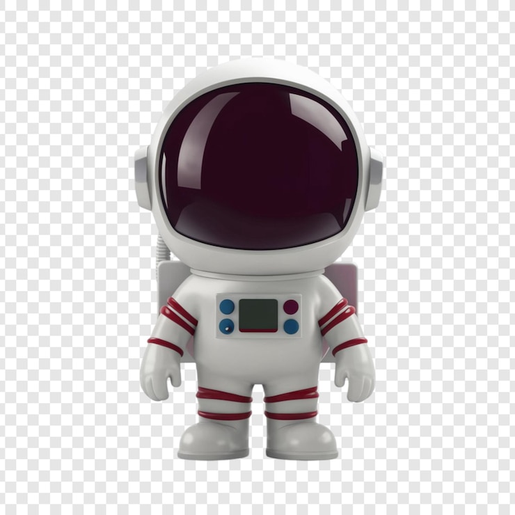 PSD a white astronaut with a purple helmet and a red stripe