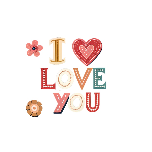 빨간색과 초록색의 심장을 가진 색 배경과 'I love you'라는 단어