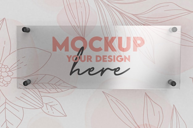 A white banner with a pink and gray background that says mockup your design here mockup psd