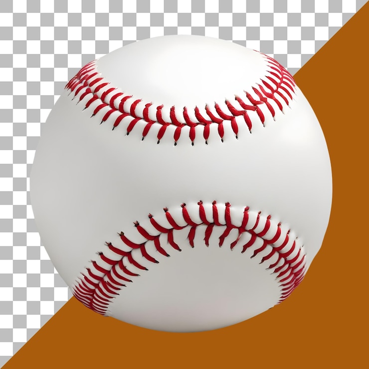 PSD white baseball with red stitching isolated on transparent background