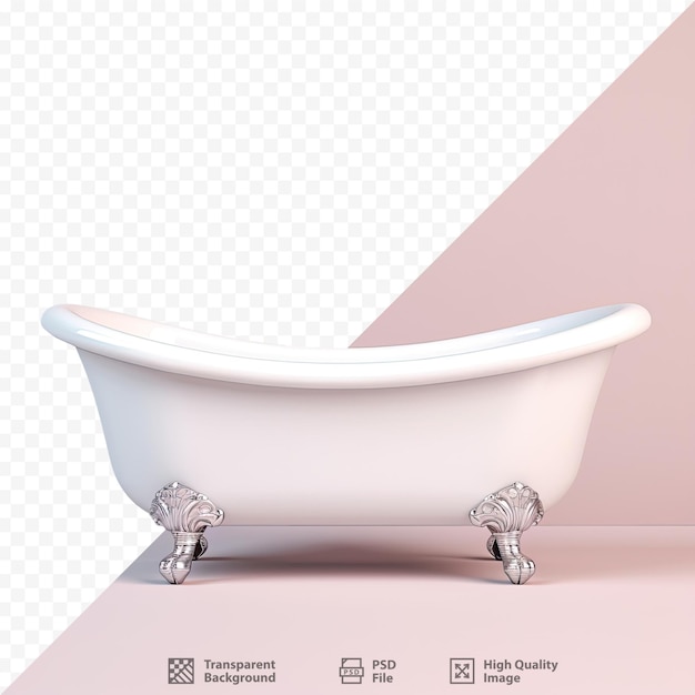 A white bath tub with a pink background and the words 