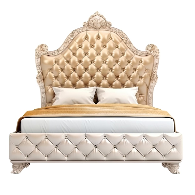 PSD a white bed with a gold headboard and pillows png transparent generative ai