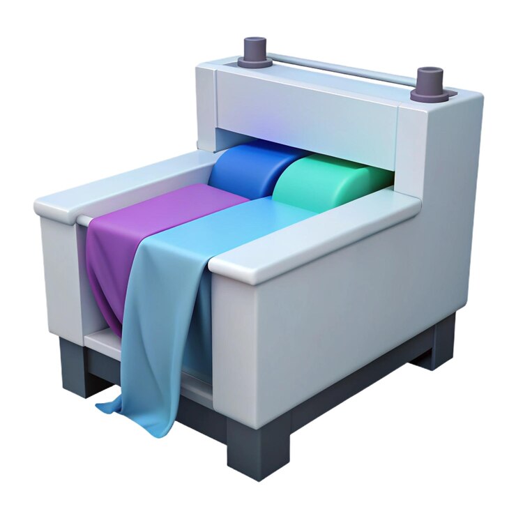 PSD a white bed with a rainbow colored blanket on it
