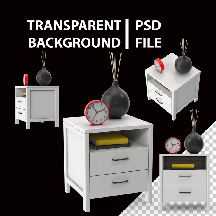 PSD white bedside table set png