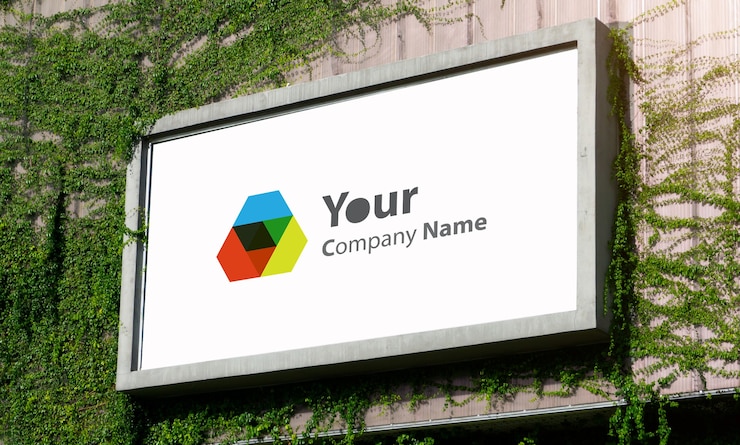 PSD white billboard mockup on green leaves